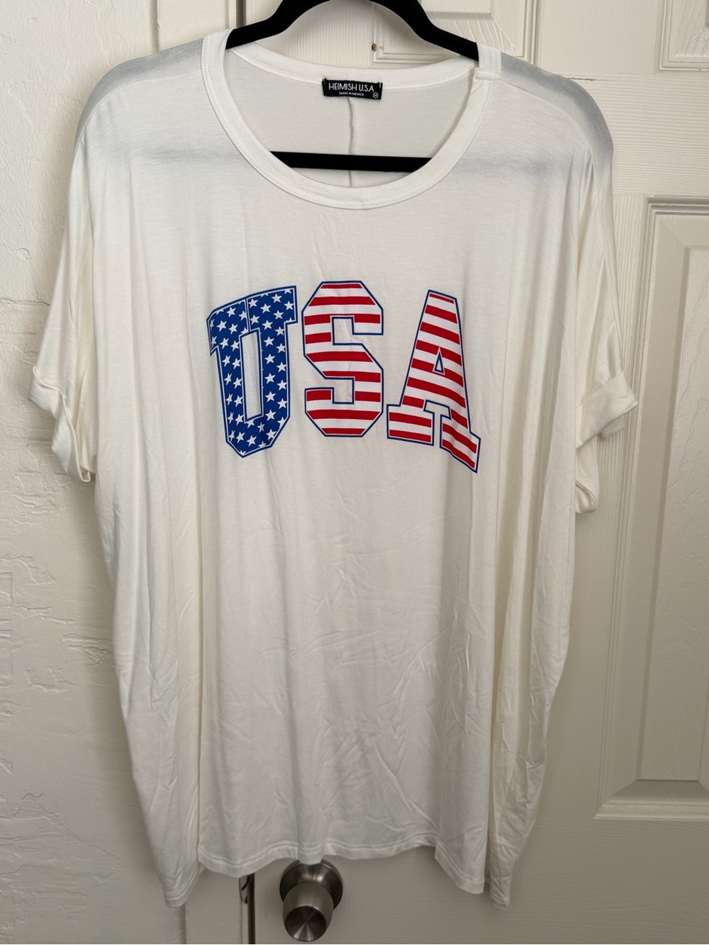 Heimish White Short Sleeve Tee with Red & Blue USA Graphic - 2X